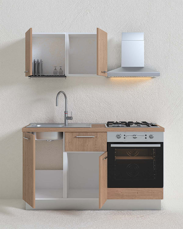 Cucina compatta Aura - 150 cm Linea Elettra - Blocco cucina moderno per appartamento, B&B e hotel - Personalizzabile in finiture e colori - Personalizzabile in composizione ed accessori - doomostore