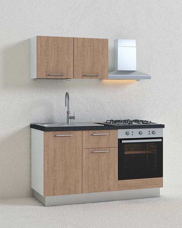 Cucina compatta Aura - 150 cm Linea Elettra - Blocco cucina moderno per appartamento, B&B e hotel - Personalizzabile in finiture e colori - Personalizzabile in composizione ed accessori - doomostore