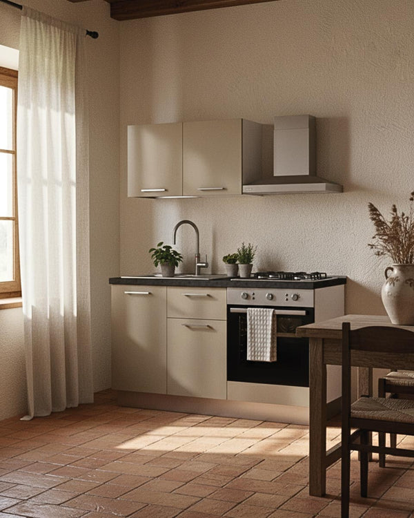 Cucina compatta Aura - 150 cm Linea Elettra - Blocco cucina moderno per appartamento, B&B e hotel - Personalizzabile in finiture e colori - Personalizzabile in composizione ed accessori - doomostore