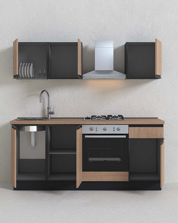 Cucina compatta Croma - 195 cm Linea Smart - Blocco cucina moderno per appartamento, B&B e hotel - Personalizzabile in finiture e colori - Personalizzabile in composizione ed accessori - doomostore