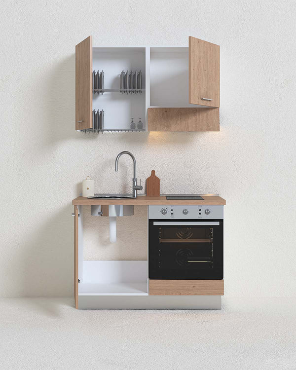 Cucina compatta Eclisse - 120 cm Linea Elettra - Blocco cucina moderno per appartamento, B&B e hotel - Personalizzabile in finiture e colori - Personalizzabile in composizione ed accessori - doomostore