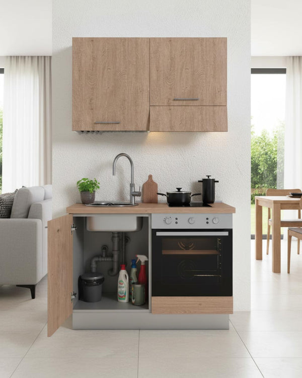Cucina compatta Eclisse - 120 cm Linea Elettra - Blocco cucina moderno per appartamento, B&B e hotel - Personalizzabile in finiture e colori - Personalizzabile in composizione ed accessori - doomostore