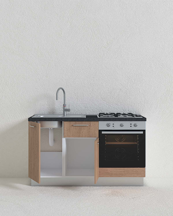 Cucina compatta Gaia - 150 cm Linea Elettra - Blocco cucina moderno base per appartamento, B&B e hotel - Personalizzabile in finiture e colori - Personalizzabile in composizione ed accessori - doomostore