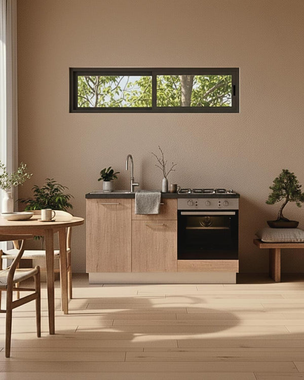 Cucina compatta Gaia - 150 cm Linea Elettra - Blocco cucina moderno base per appartamento, B&B e hotel - Personalizzabile in finiture e colori - Personalizzabile in composizione ed accessori - doomostore