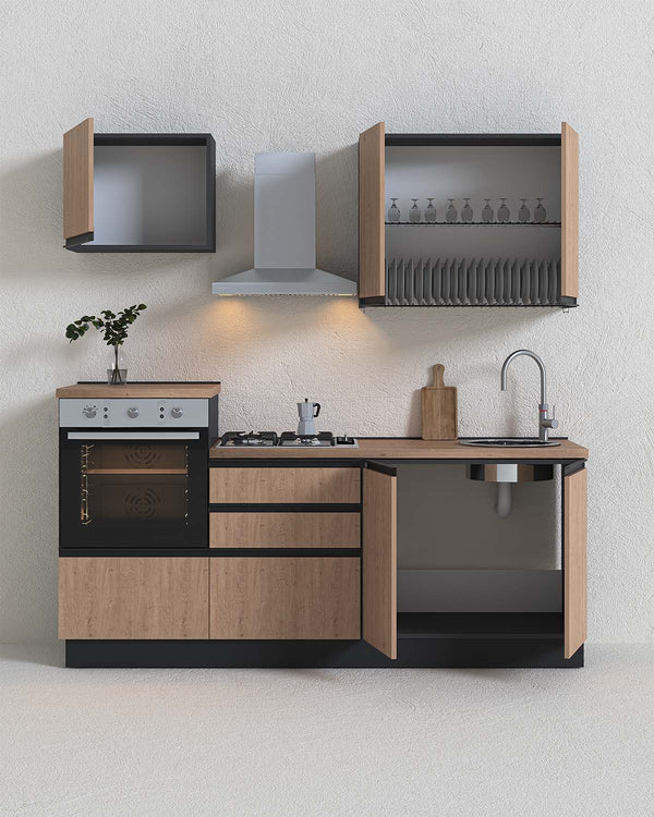 Cucina compatta Isabel - 210 cm Linea Smart - Blocco cucina moderno per appartamento, B&B e hotel - Personalizzabile in finiture e colori - Personalizzabile in composizione ed accessori - doomostore