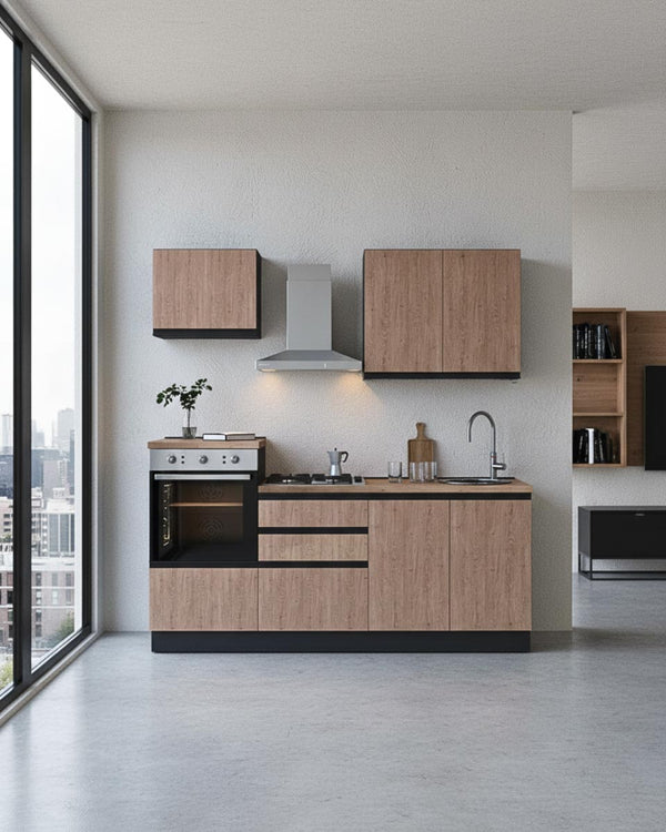 Cucina compatta Isabel - 210 cm Linea Smart - Blocco cucina moderno per appartamento, B&B e hotel - Personalizzabile in finiture e colori - Personalizzabile in composizione ed accessori - doomostore