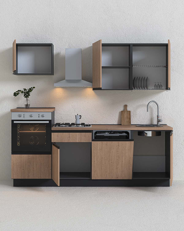 Cucina compatta Karol - 240 cm Linea Smart - Blocco cucina moderno per appartamento, B&B e hotel - Personalizzabile in finiture e colori - Personalizzabile in composizione ed accessori - doomostore