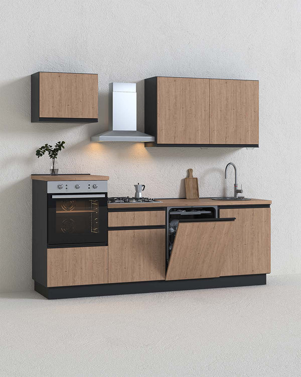 Cucina compatta Karol - 240 cm Linea Smart - Blocco cucina moderno per appartamento, B&B e hotel - Personalizzabile in finiture e colori - Personalizzabile in composizione ed accessori - doomostore