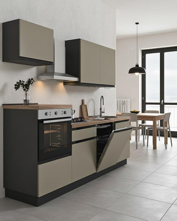 Cucina compatta Karol - 240 cm Linea Smart - Blocco cucina moderno per appartamento, B&B e hotel - Personalizzabile in finiture e colori - Personalizzabile in composizione ed accessori - doomostore