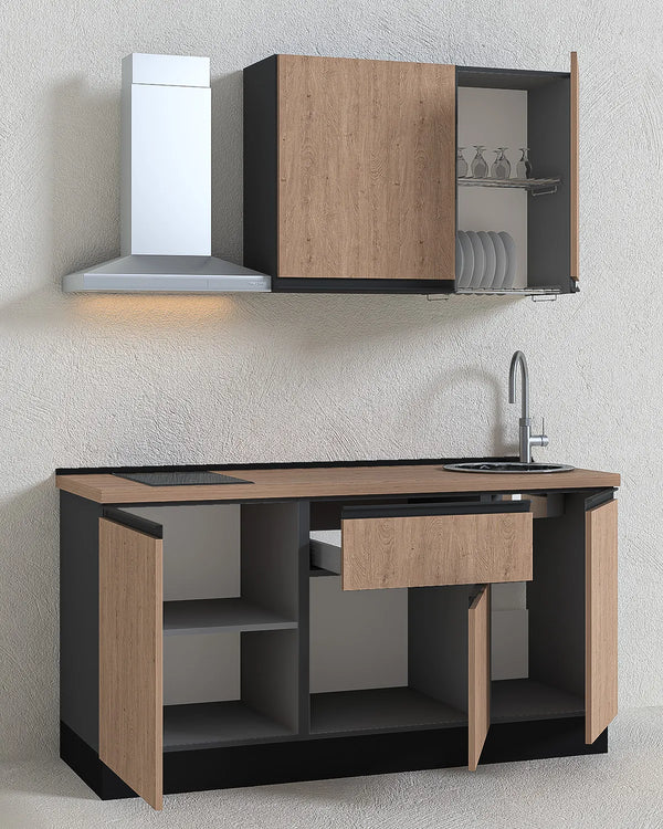 Cucina compatta Margot - 165 cm Linea Smart - Blocco cucina moderno per appartamento, B&B e hotel - Personalizzabile in finiture e colori - Personalizzabile in composizione ed accessori