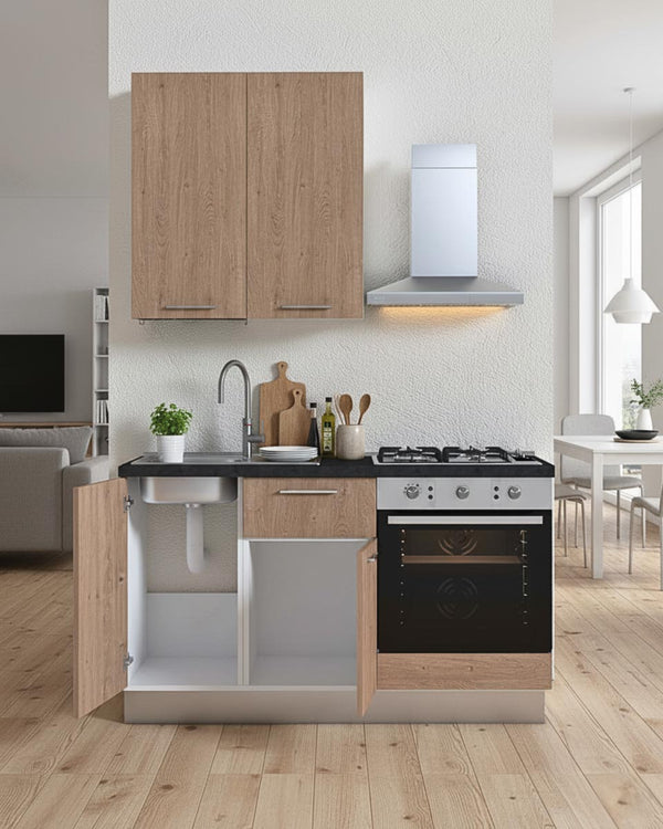 Cucina compatta Pericle - 150 cm Linea Elettra - Blocco cucina moderno per appartamento, B&B e hotel - Personalizzabile in finiture e colori - Personalizzabile in composizione ed accessori - doomostore