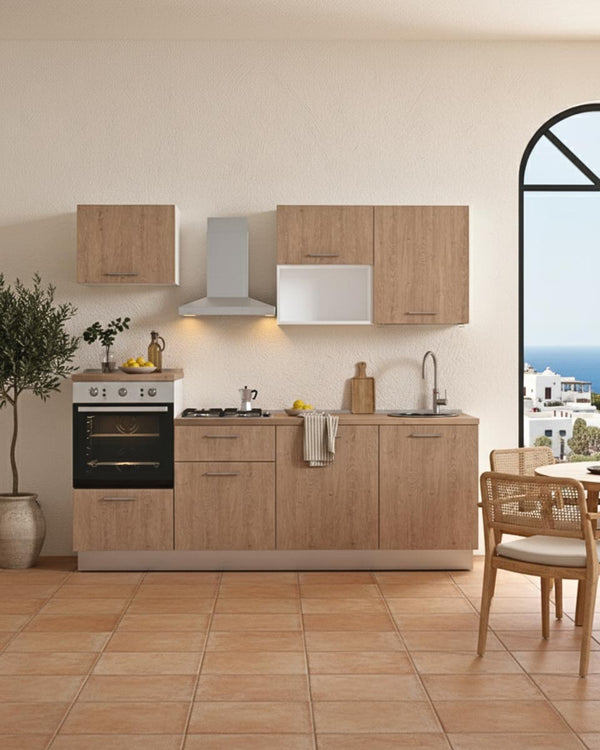 Cucina compatta Samantha - 240 cm Linea Elettra - Blocco cucina moderno per appartamento, B&B e hotel - Personalizzabile in finiture e colori - Personalizzabile in composizione ed accessori - doomostore