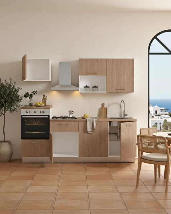 Cucina compatta Samantha - 240 cm Linea Elettra - Blocco cucina moderno per appartamento, B&B e hotel - Personalizzabile in finiture e colori - Personalizzabile in composizione ed accessori - doomostore