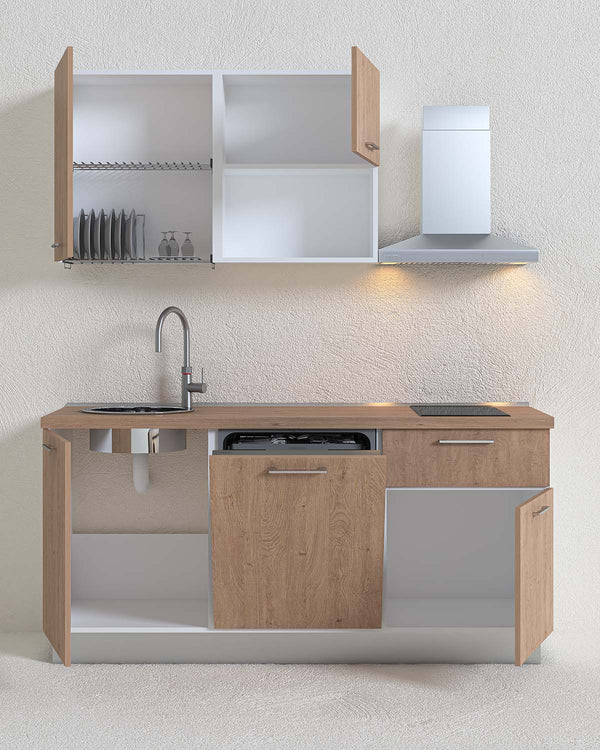 Cucina compatta Sara - 180 cm Linea Elettra - Blocco cucina moderno per appartamento, B&B e hotel - Personalizzabile in finiture e colori - Personalizzabile in composizione ed accessori - doomostore
