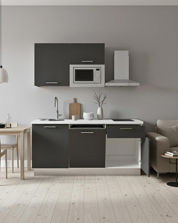 Cucina compatta Sara - 180 cm Linea Elettra - Blocco cucina moderno per appartamento, B&B e hotel - Personalizzabile in finiture e colori - Personalizzabile in composizione ed accessori - doomostore