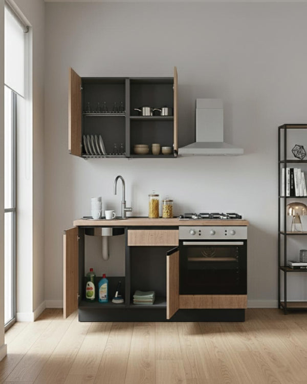 Cucina compatta Shanty - 150 cm Linea Smart - Blocco cucina moderno per appartamento, B&B e hotel - Personalizzabile in finiture e colori - Personalizzabile in composizione ed accessori - doomostore