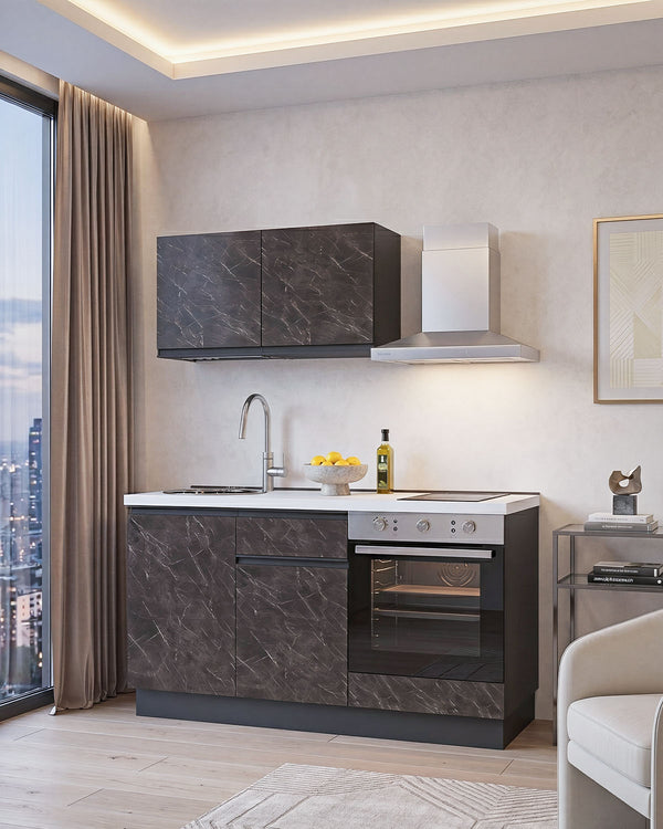 Cucina compatta DALLAS - 150 cm Linea Smart - Blocco cucina moderno per appartamento, B&B e hotel - Personalizzabile in composizione ed accessori