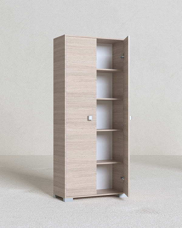 Armadio multiuso Sonia 2 ante - Mobile portascopa salvaspazio - 6 ripiani interni e un vano portascope - 75x180x35 cm - doomostore