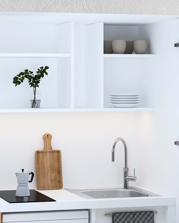 Cucina Compacto Chef - Blocco cucina completa bianco - Perfetta per piccoli appartamenti, B&B e ufficio - L 105cm x H 200 x P 72cm - doomostore