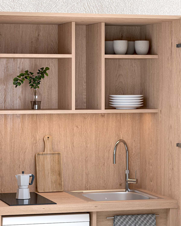 Cucina Compacto Chef - Blocco cucina completa virginia - Perfetta per piccoli appartamenti, B&B e ufficio - L 105cm x H 200 x P 72cm - doomostore