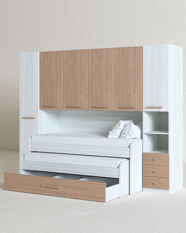 Cameretta a ponte Giulia - Armadio a ponte salvaspazio - 6 ante 3 cassetti - 7 varianti colore personalizzabili - Letto estraibile opzionale - 290 L. x 230 H. - doomostore