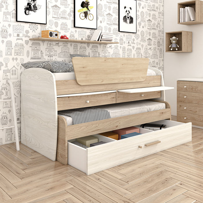 Letto attrezzato LISA scrittoio due letti con cassettone ragazzi disponibile in diverse colorazioni L.198cm H115cm