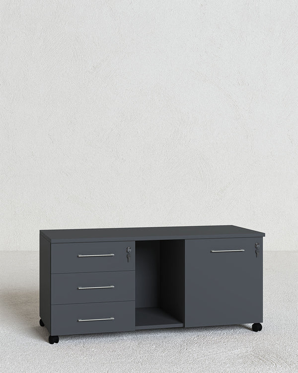 Cassettiera ufficio 3 cassetti e 1 anta struttura antracite con chiusura chiave primo cassetto e 2 vani a giorno +6 COLORAZIONI - doomostore