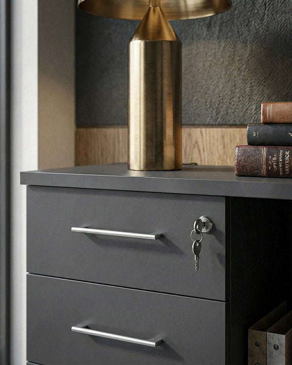 Cassettiera ufficio 3 cassetti e 1 anta struttura antracite con chiusura chiave primo cassetto e 2 vani a giorno +6 COLORAZIONI - doomostore