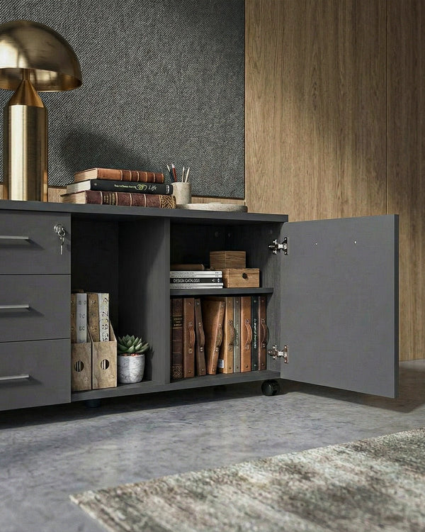 Cassettiera ufficio 3 cassetti e 1 anta struttura antracite con chiusura chiave primo cassetto e 2 vani a giorno +6 COLORAZIONI - doomostore