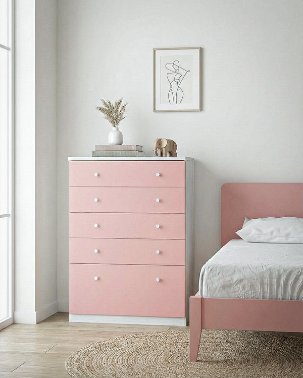 Comò ELARA - cinque cassetti - L.90 x P.45 x H.121 - in diverse colorazioni - doomostore