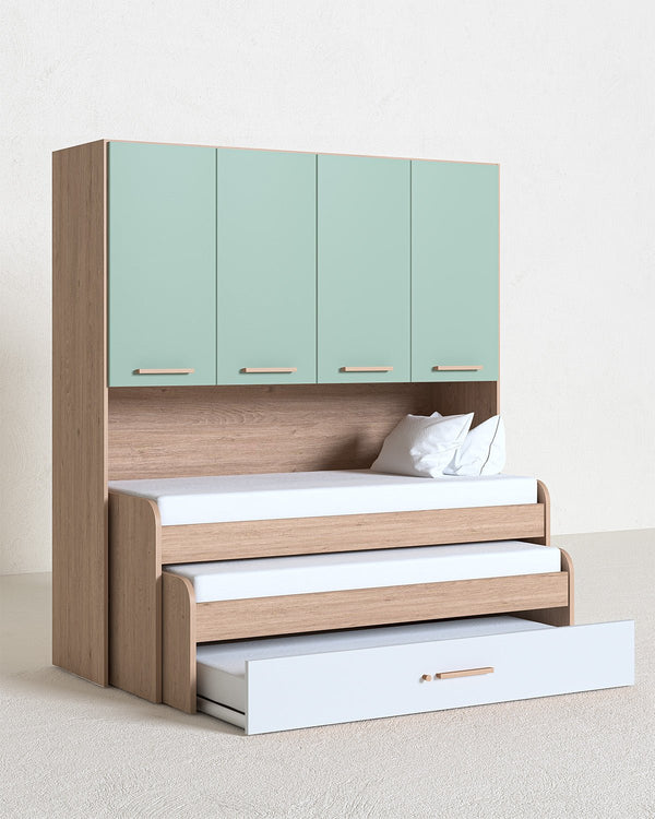 Cameretta a ponte Diletta - Armadio a ponte salvaspazio - 4 ante - 7 varianti colore personalizzabili - Letto estraibile opzionale - 205 L. x 230 H. x 52 P. - doomostore