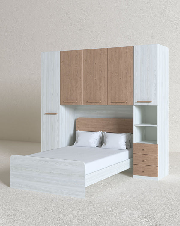 Cameretta a ponte Lavinia - Armadio a ponte salvaspazio - 5 ante 3 cassetti - 7 varianti colore personalizzabili - Letto opzionale singolo/piazza e mezzo - 240 L. x 230 H. x 52 P. - doomostore