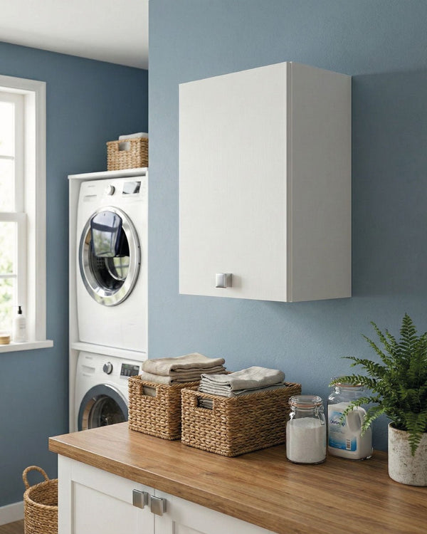 Pensile lavanderia Evia - 1 anta - Salvaspazio per bagno e lavanderia a muro - Ripiano incluso - 2 varianti colore - 45 x 72 x 33 cm - doomostore
