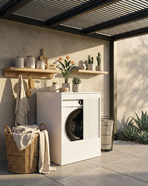 Mobile coprilavatrice Chiara - Apertura a serrandina - Contenitore coprilavatrice per interni ed esterni in resina pvc - Lavatrice non inclusa - 70 x 94 x 60 cm - doomostore