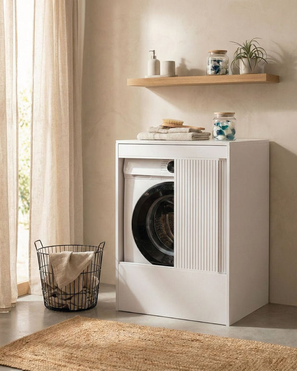 Mobile coprilavatrice Chiara - Apertura a serrandina - Contenitore coprilavatrice per interni ed esterni in resina pvc - Lavatrice non inclusa - 70 x 94 x 60 cm - doomostore