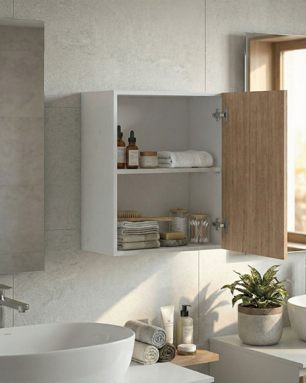 Pensile lavanderia Tera - 1 anta - Salvaspazio per bagno e lavanderia a muro - Ripiano incluso - 2 varianti colore - 60 x 72 x 33 cm - doomostore