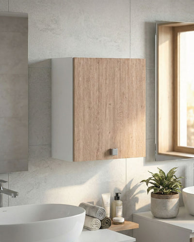 Pensile lavanderia Tera - 1 anta - Salvaspazio per bagno e lavanderia a muro - Ripiano incluso - 2 varianti colore - 60 x 72 x 33 cm