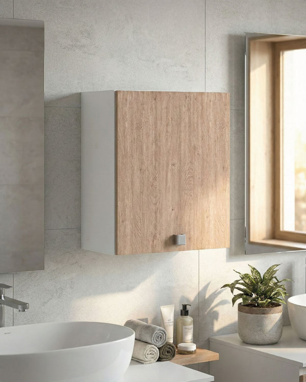 Pensile lavanderia Tera - 1 anta - Salvaspazio per bagno e lavanderia a muro - Ripiano incluso - 2 varianti colore - 60 x 72 x 33 cm - doomostore