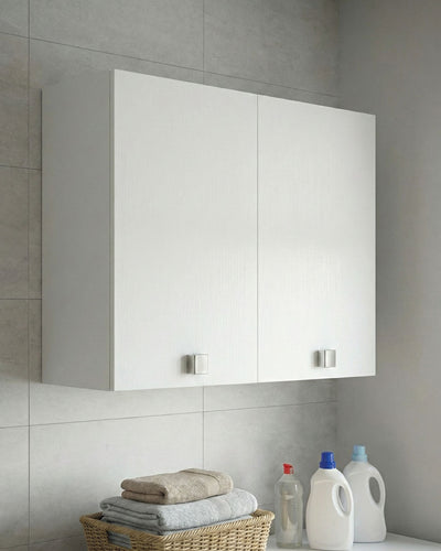 Pensile lavanderia Luma - 2 ante - Salvaspazio per bagno e lavanderia a muro - Ripiano incluso - 2 varianti colore - 90 x 72 x 33 cm