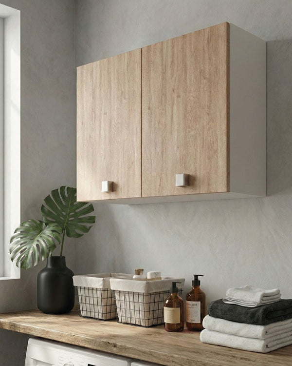 Pensile lavanderia Luma - 2 ante - Salvaspazio per bagno e lavanderia a muro - Ripiano incluso - 2 varianti colore - 90 x 72 x 33 cm - doomostore
