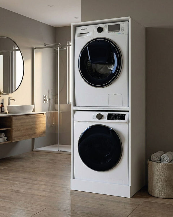 Colonna coprilavatrice Livia - Mobile lavanderia salvaspazio in nobilitato idrofugo bianco - Made in Italy - 70 x 179 x 60 cm - doomostore