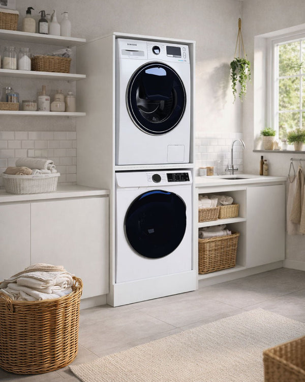 Colonna coprilavatrice Livia - Mobile lavanderia salvaspazio in nobilitato idrofugo bianco - Made in Italy - 70 x 179 x 60 cm - doomostore