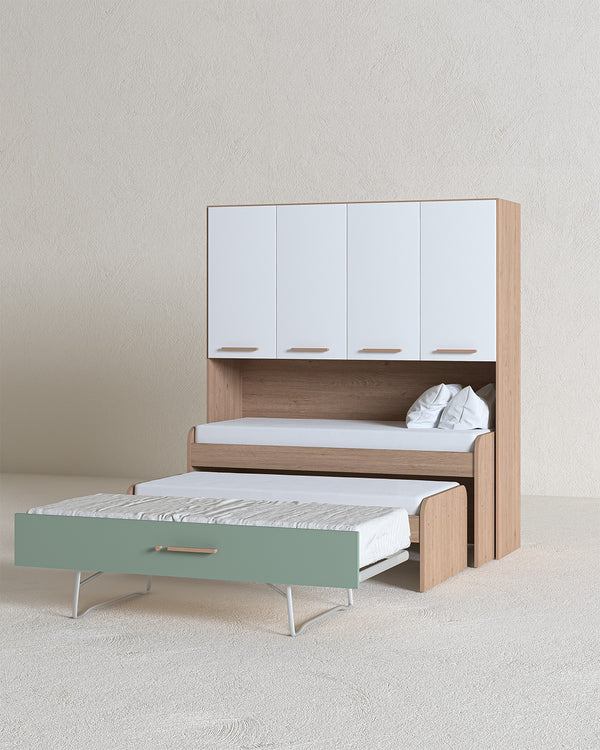 Cameretta a ponte Diletta - Armadio a ponte salvaspazio - 4 ante - 7 varianti colore personalizzabili - Letto estraibile opzionale - 205 L. x 230 H. x 52 P. - doomostore