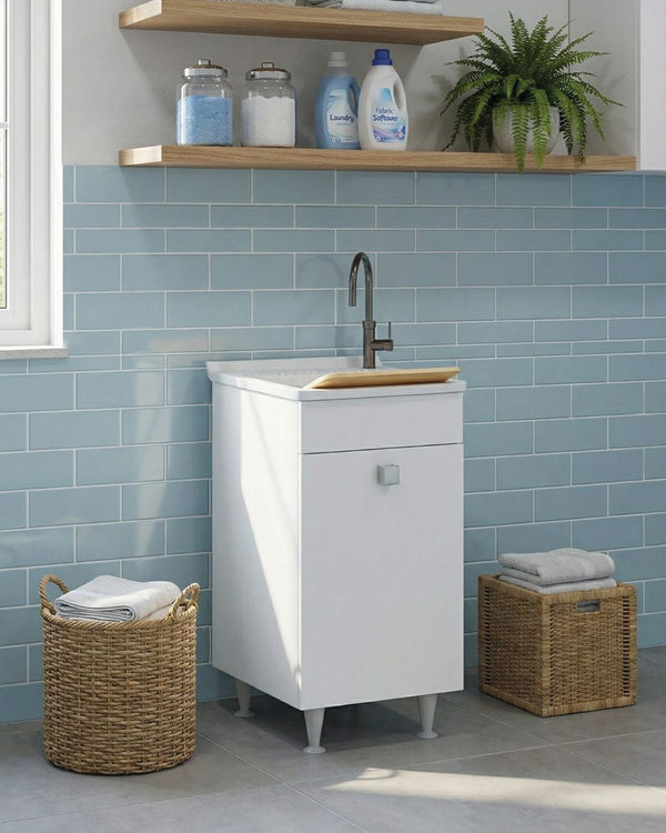 Mobile lavatoio Rose - Con 1 anta e lavatoio - Contenitore salvaspazio per bagno e lavanderia - Miscelatore opzionale - 2 varianti colore - 49 x 89 x 51 cm - doomostore