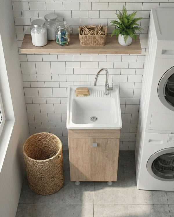 Mobile lavatoio Rose - Con 1 anta e lavatoio - Contenitore salvaspazio per bagno e lavanderia - Miscelatore opzionale - 2 varianti colore - 49 x 89 x 51 cm - doomostore
