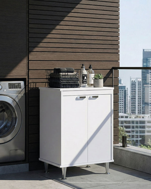 Mobile lavatoio Remo - 2 ante - Contenitore salvaspazio per bagno e lavanderia in resina pvc - Ripiano interno incluso - 60 x 85 x 50 cm - doomostore