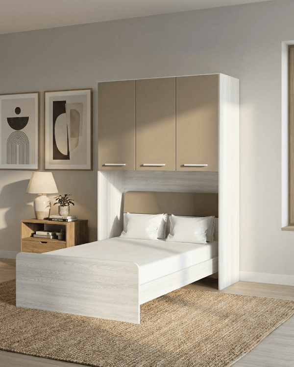 Cameretta a ponte Mila - Armadio a ponte salvaspazio - 3 ante - 7 varianti colore personalizzabili - Letto opzionale singolo/piazza e mezzo - 154 L. x 230 H. x 50 P. - doomostore