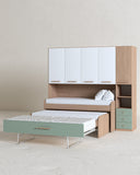 Cameretta a ponte Silvia - Armadio a ponte salvaspazio - 5 ante 2 cassetti - 7 varianti colore personalizzabili - Letto estraibile opzionale - 247 L. x 230 H. x 52 P. - doomostore
