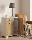 Mobile contenitore Neli - Mobile multiuso 2 ante e 1 cassetto - Struttura bianco e anta virginia - Ripiano regolabile incluso - 46x35x80 cm - doomostore