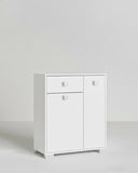 Mobile contenitore Neli - Mobile multiuso 2 ante e 1 cassetto - Struttura bianco - Ripiano regolabile incluso - 46x35x80 cm - doomostore